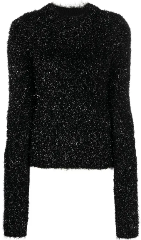 Alberta Ferretti fuzzy-knit long-sleeve sweater Black A09285113