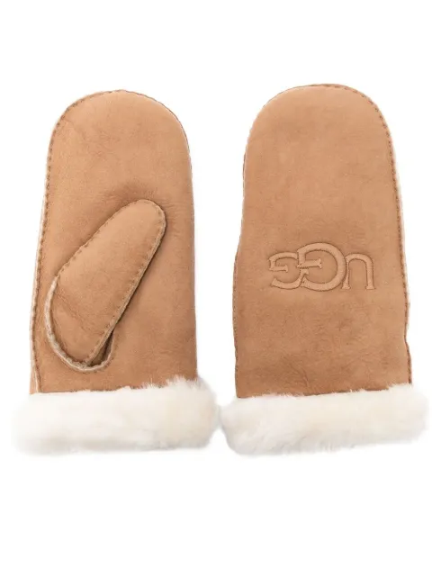 UGG embroidered-logo shearling mittens Brown 20932