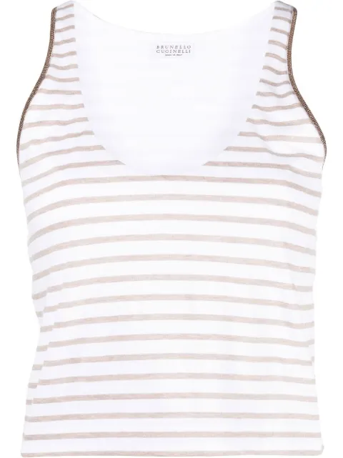 Brunello Cucinelli scoop-neck striped vest top White ML968BE700C7058