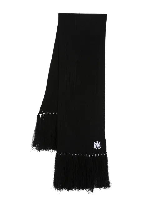 AMIRI logo-embroidered fringed cashmere scarf Black AW22MSC012