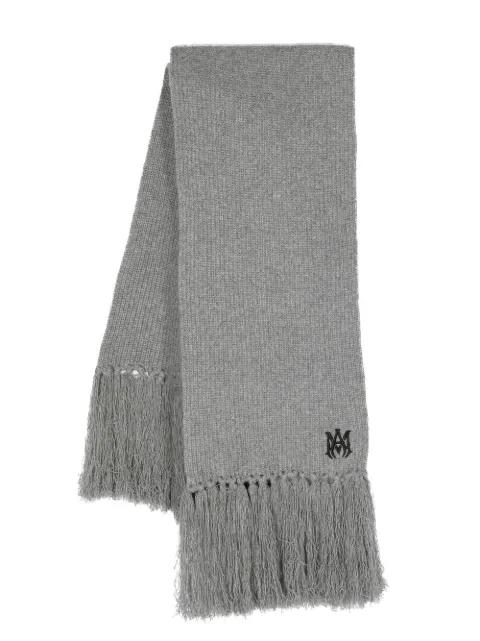 AMIRI logo-embroidered fringed cashmere scarf Grey AW22MSC012