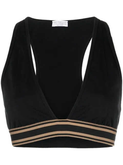 Brunello Cucinelli striped V-neck crop top Black MH827SC500C101