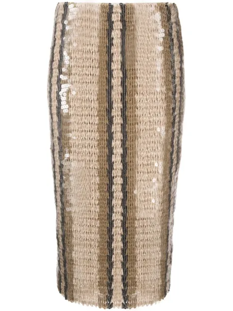 Brunello Cucinelli sequinned pencil midi skirt Neutrals M059LG3361CKC07