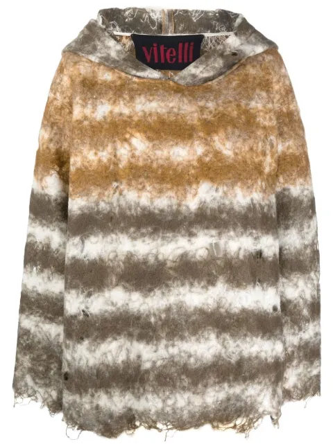 VITELLI distressed stripe-print hoodie Brown FW22DMBD003LI