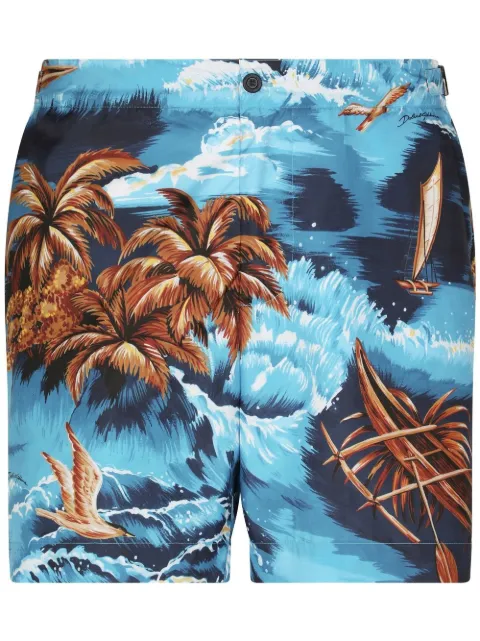 Dolce & Gabbana sea-print buttoned swim shorts Blue M4A59TISMEM
