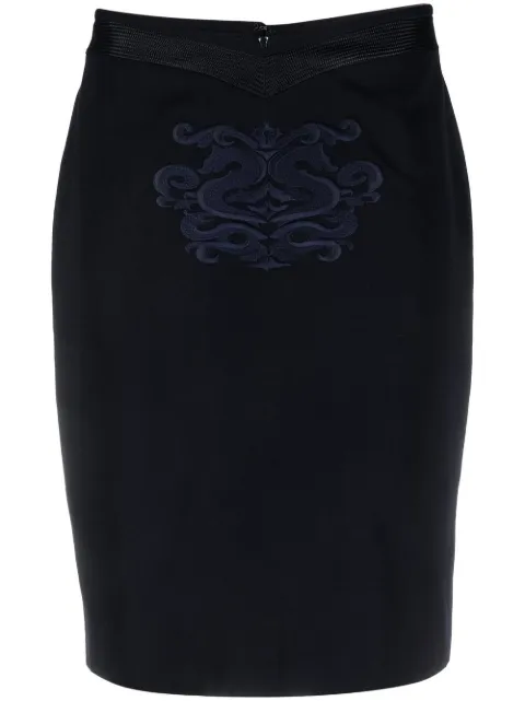Gianfranco Ferré Pre-Owned 1990s embroidery-detailed pencil skirt Blue GFFE280L