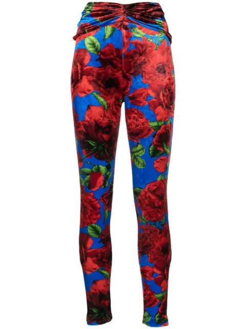 Magda Butrym rose-print velvet leggings Blue 168922