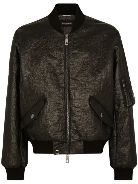 Dolce & Gabbana crinkled-finish lambskin bomber jacket Black G9XQ9THUMP3