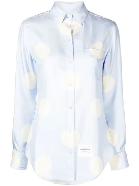Thom Browne polka-dot silk long-sleeve shirt Blue FLL005AF0367