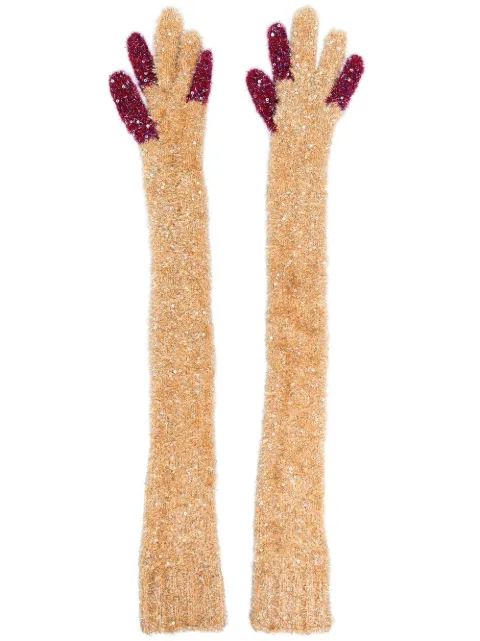 Kiko Kostadinov extra-long glitter-knit gloves Gold KKWAW22G0148PAILLETTESOPERAGLOVE