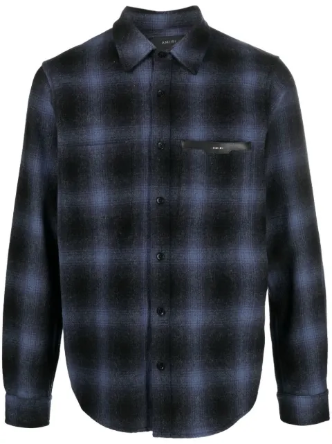 AMIRI logo-patch check-print shirt Blue AW22MSL023