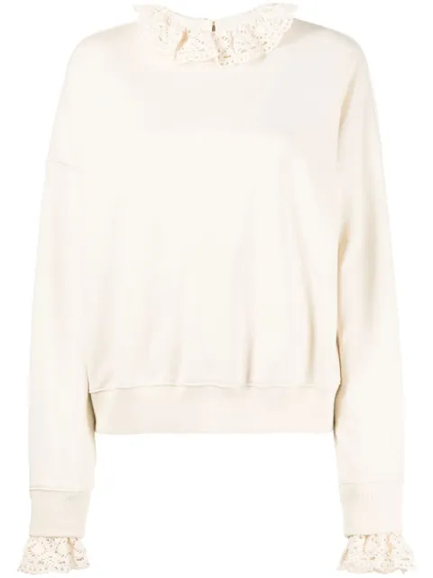 Goen.J crochet-trim crew-neck sweatshirt Neutrals GNJ22AWT11