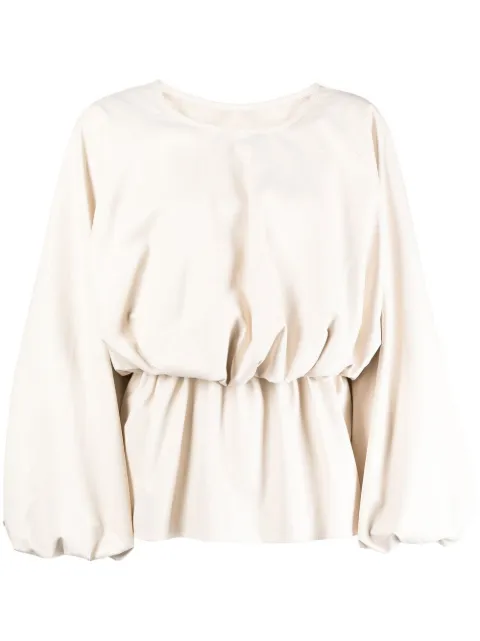 Goen.J puffer faux-leather blouse White GNJ22AWT03