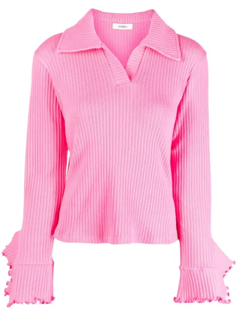 Goen.J ribbed ruffle-trim polo top Pink GNJ22AWT08