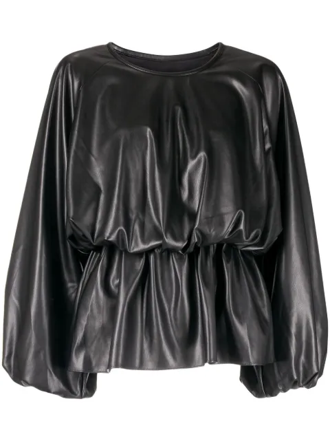 Goen.J faux-leather draped top Black GNJ22AWT03
