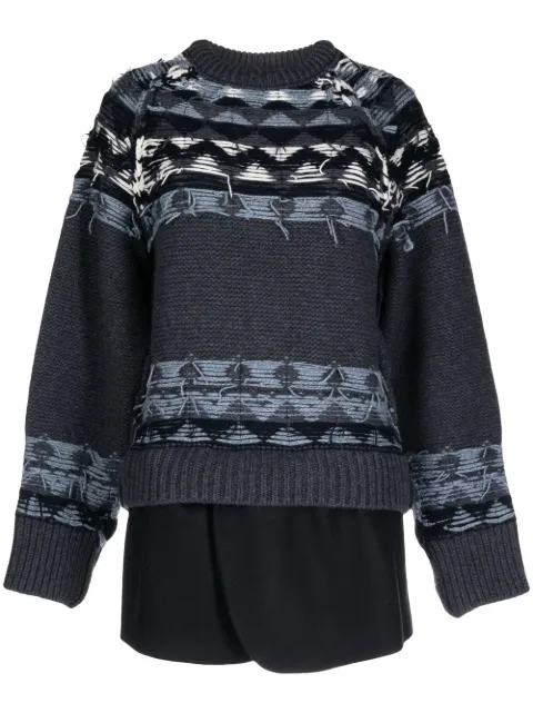Goen.J layered distressed Fair Isle-knit sweater Blue GNJ22AWKN09