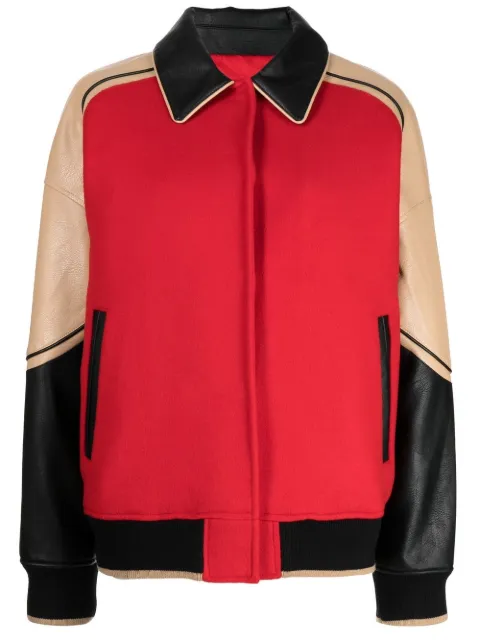 Goen.J faux-leather trim wool bomber jacket Red GNJ22AWJK14