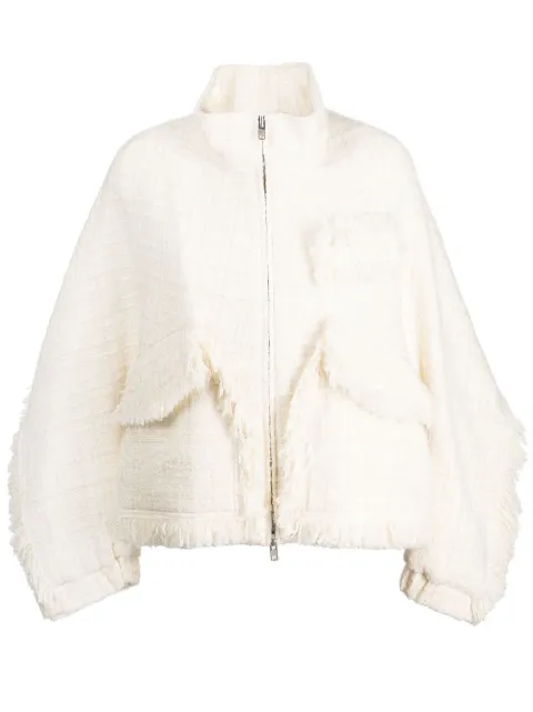 Goen.J stand-collar tweed bomber jacket White GNJ22AWJK06