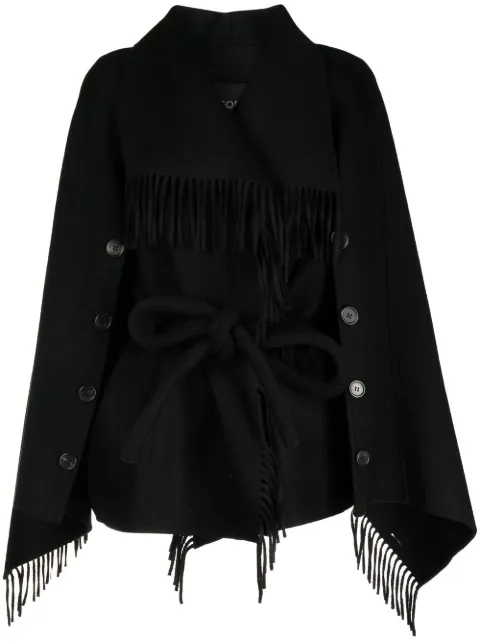 Goen.J layered-fringed cape coat Black GNJ22AWJK10