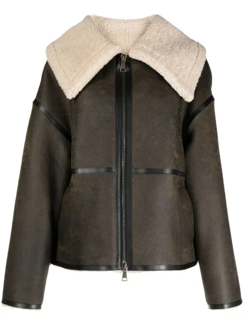 Goen.J shearling-lined aviator leather jacket Brown GNJ22AWJK15
