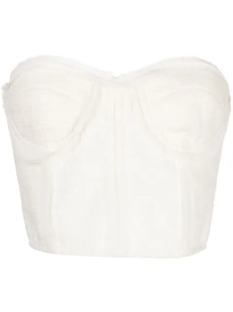 Goen.J chiffon-trimmed tweed bustier top Neutrals GNJ22AWT01