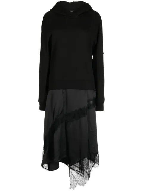 Goen.J lace-trim hooded midi dress Black GNJ22AWDS10