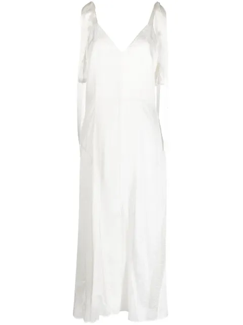 Goen.J V-neck lace-trim midi dress White GNJ22AWDS06