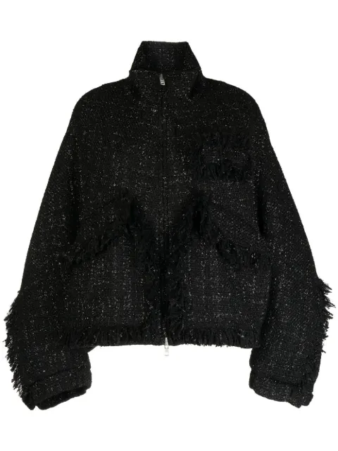 Goen.J stand-collar tweed bomber jacket Black GNJ22AWJK06