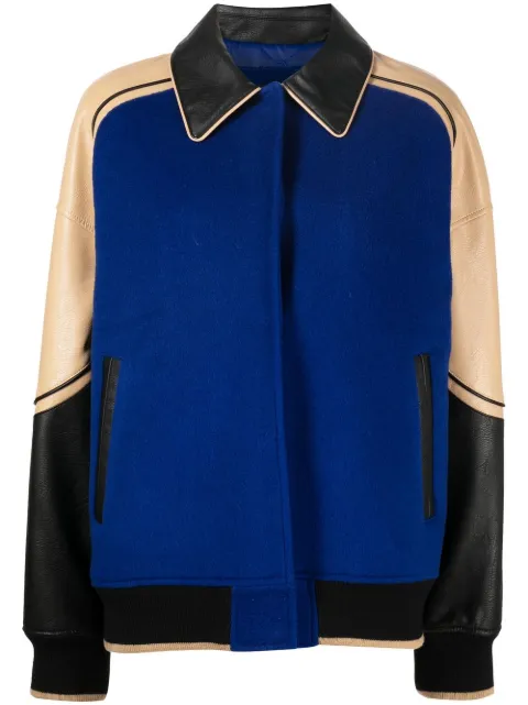 Goen.J faux-leather trim wool jacket Blue GNJ22AWJK14