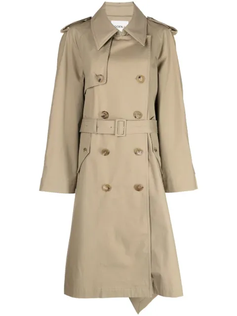Goen.J double-breasted two-tone trench coat Brown GNJ22AWCT01
