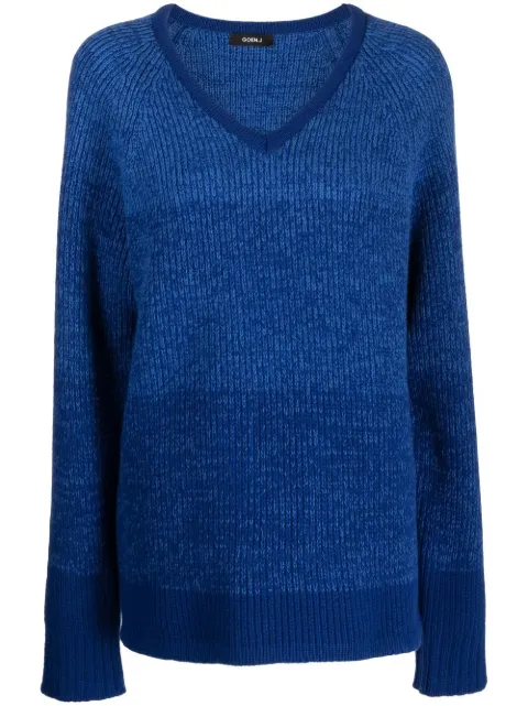 Goen.J V-neck ribbed-knit jumper Blue GNJ22AWKN08