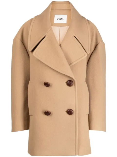 Goen.J oversized double-breasted peacoat Brown GNJ22AWCT02
