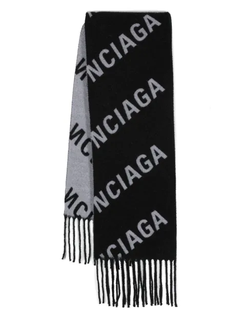 Balenciaga fringed jacquard-logo scarf Black 697725421B1