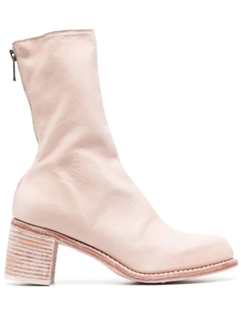 Guidi stack-heel leather ankle boots Pink M88