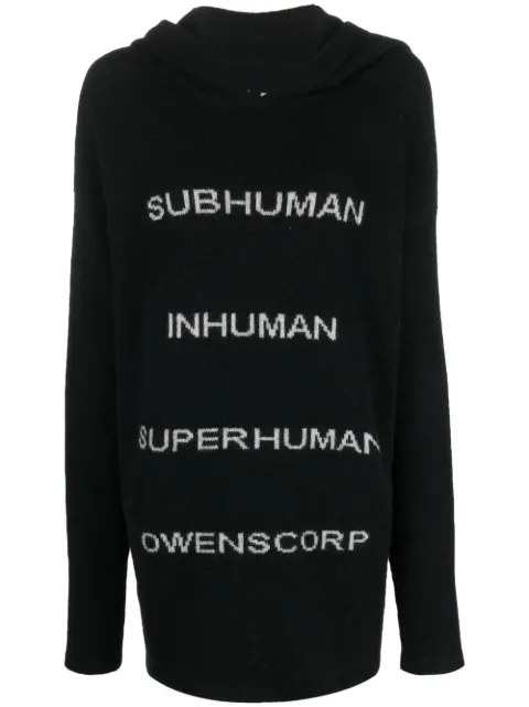 Rick Owens intarsia-knit pullover hoodie Black RO02B6689
