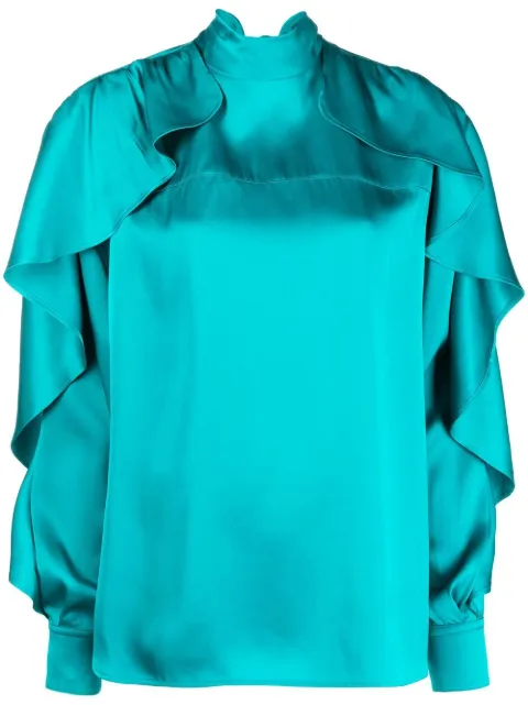 colville ruffled-sleeve satin blouse Blue CVF22766TUR