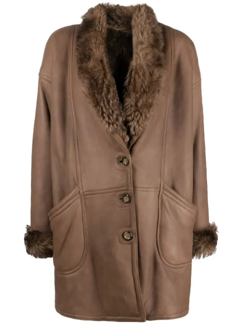 A.N.G.E.L.O. Vintage Cult 1980s faux-fur trimmed leather coat Brown ANG680KD