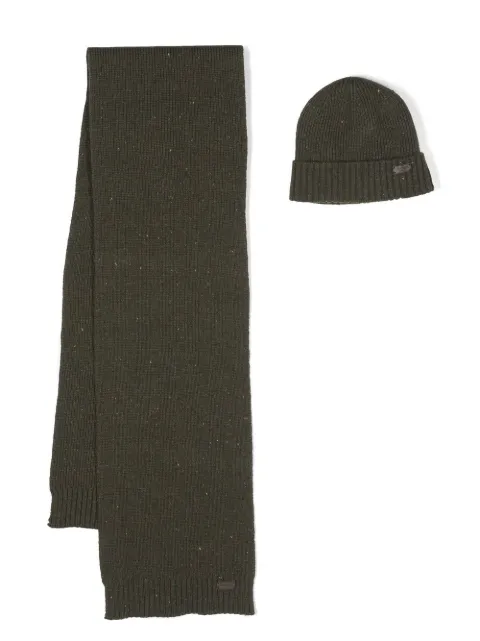 Barbour knitted scarf and beanie set Green MGS0047