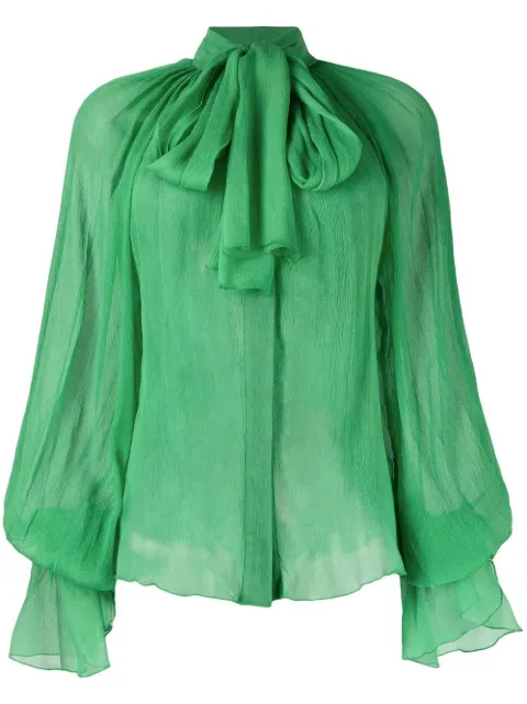 Atu Body Couture pussy-bow silk blouse Green AT23121