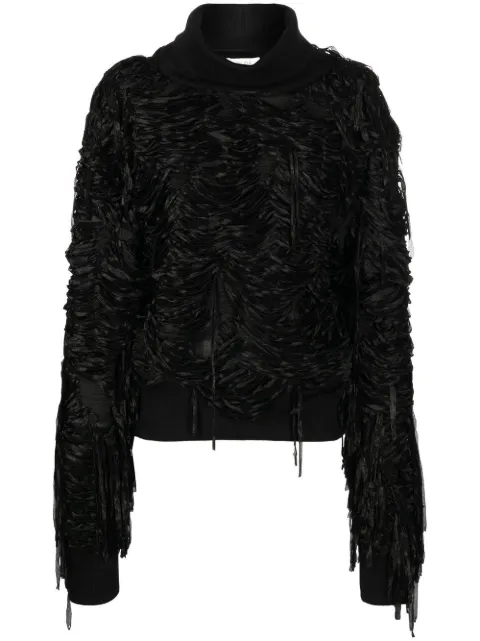 QUIRA fringed long-sleeve jumper Black W2QQ121TP