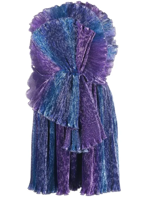 Alberta Ferretti pleated ruffled flared mini dress Blue AEF222M04365152