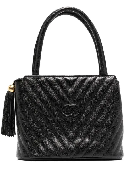 CHANEL Pre-Owned 1992 CC V-stitch top-handle bag Black 2518200