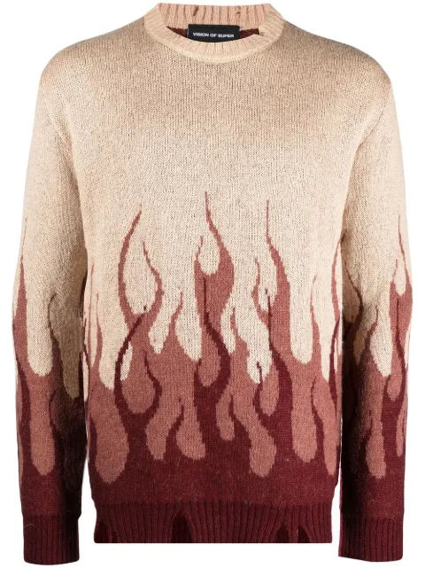 Vision Of Super flame-print distressed-finish jumper Neutrals VS00382