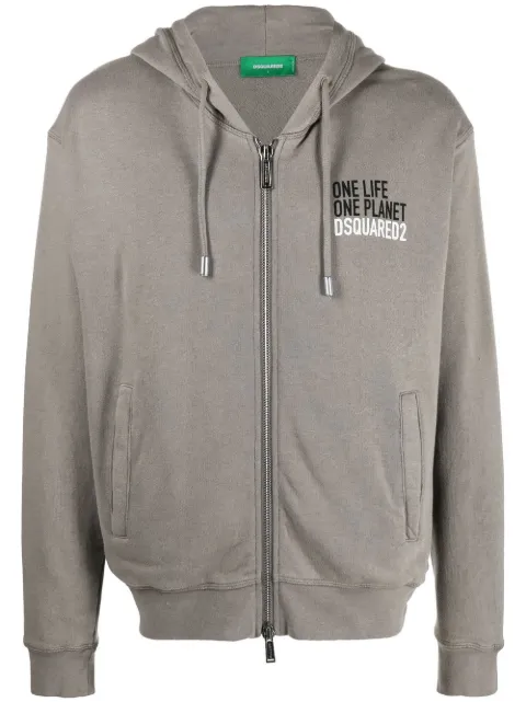 DSQUARED2 logo print zip-up hoodie Grey S78HG0025S25568