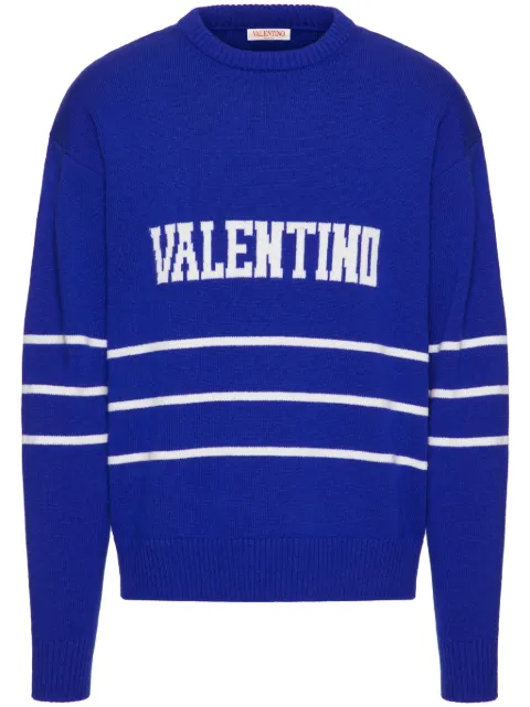 Valentino Garavani logo-intarsia crew-neck jumper Blue VKC23N94V