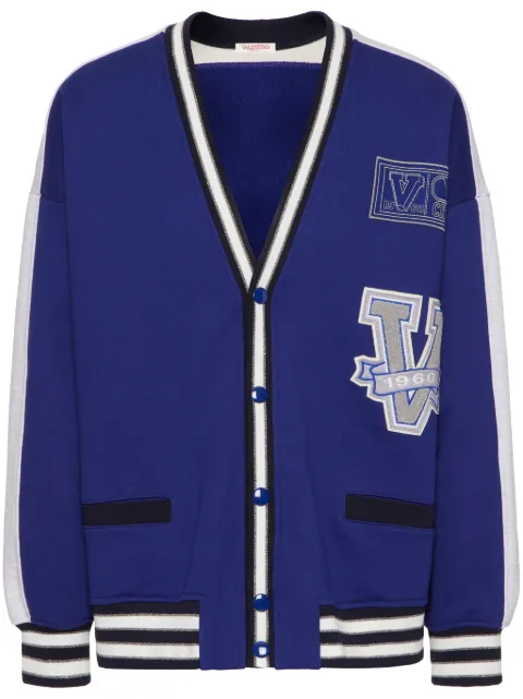Valentino Garavani V Crew patches V-neck cardigan Blue VMF24R93D