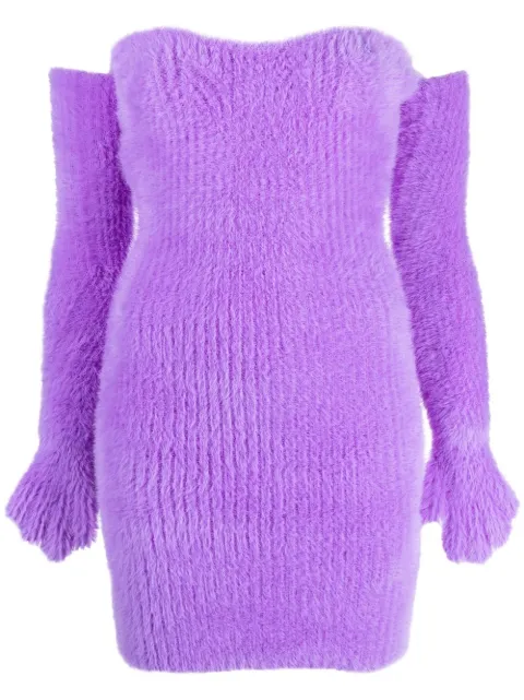 Off-White Fuzzy Gloves off-shoulder minidress Purple OWHI066F22KNI0013600
