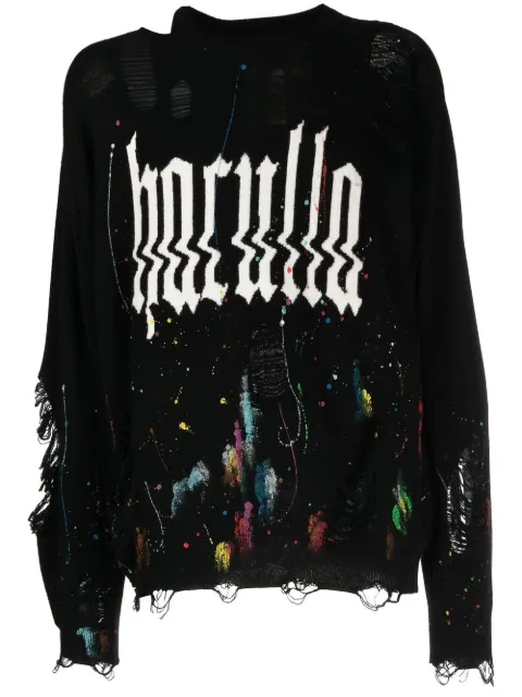 Haculla Glitched distressed logo-print jumper Black HA02BCSK01