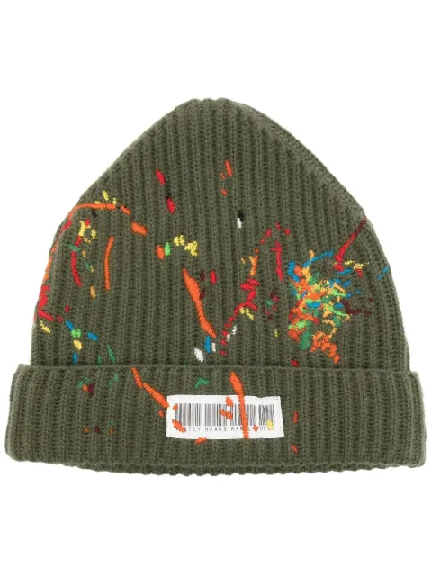 Mostly Heard Rarely Seen barcode-detail paint-splatter beanie Green MH02BCH08