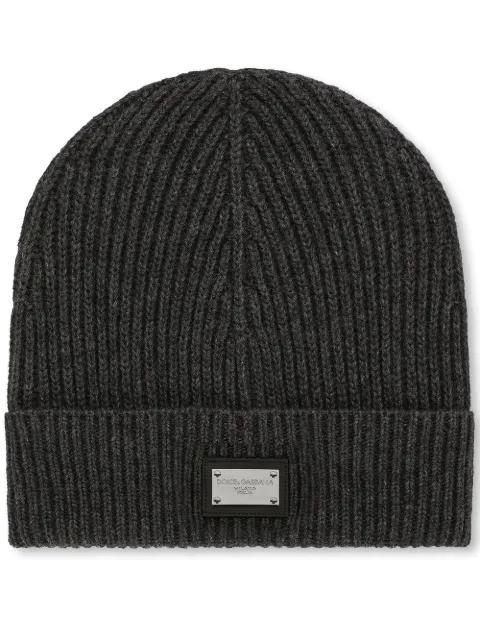 Dolce & Gabbana logo-tag cashmere-wool beanie hat Grey GXK63TJEMQ5